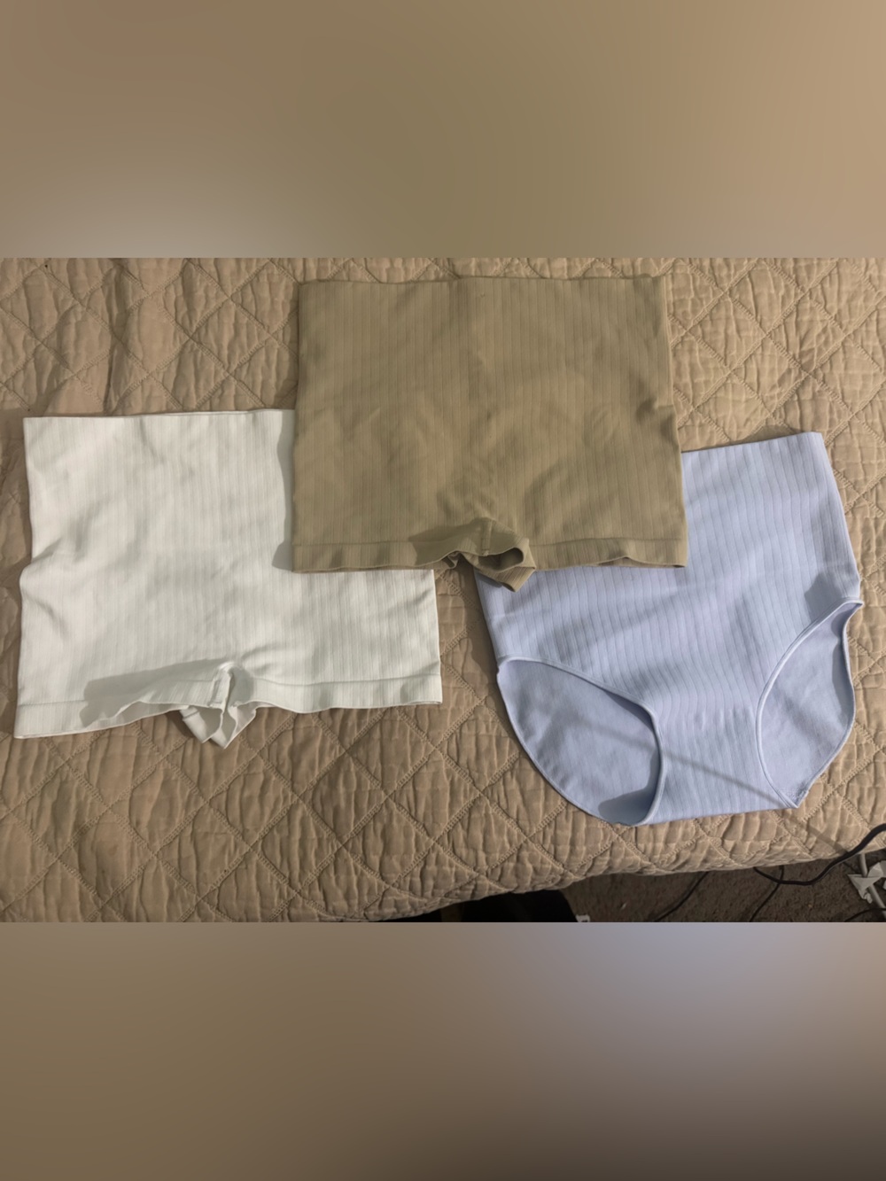 SPANX Ribbed EcoCare Boy Short and Brief Set -White, Oxford Blue, Tahini Size M